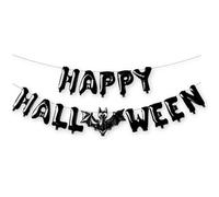 AKH® Happy Halloween Banner Foil Balloons | 16ft | Letter Foil Balloon Garland | Spooky Party Decoration & Trick-or-Treat Banner Super shape | Include Hanging Thread & Inflating Tube | Bat