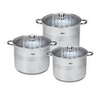 AKH HOUSEWARE Stock Pot Casserole Dish Cooking Pot with Lid Set of 3 11.1/13.5 &16.2 Litre- Large Heavy Duty Stainless Steel Stockpot with Lid & Silver Mirror Coated Cookware Set (Set of 3)