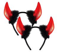 AKH® Kids Devil Horns with Fur Headband | One Size Fits All | Halloween Devil Horns Headband Fancy Party Accessories | Halloween Headbands Head Boppers Hair Hoop Hair Band Headdress | Pack of 2