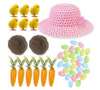 AKH Kids Easter Bonnet Kit | Easter Bonnet Set Make Your Own Easter Bonnet Hat | Easter Eggs Chicks Carrots Craft Nests with Bonnet Hat | 46Pcs | Easter Bonnet Decoration Craft Supplies | Pink