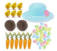 AKH Kids Easter Bonnet Kit | Easter Bonnet Set Make Your Own Easter Bonnet Hat | Easter Eggs Chicks Carrots Craft Nests with Bonnet Hat | 46Pcs | Easter Bonnet Decoration Craft Supplies | Blue