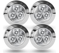 AKH® LED Push Lights | 4 Pack | Battery Operated Stick-On Mini Puck Lights with Push Activation | Wireless LED Night Lights for Under Cabinet, Closet & Cupboard