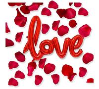 AKH® Love Letter Text Balloon with 200 Fabric Rose Petals | 54x43 CM (21x17 Inches) Foil Love Balloon with Inflating Tube | 200 Pieces Silk Rose Petals | Valentine Day Wedding Decoration | UK