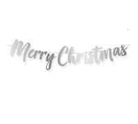 AKH Merry Christmas Banner | 150 cm / 4.92 ft in Length | Metallic Merry Christmas Bunting Garland | Includes a Hanging String (SILVER)