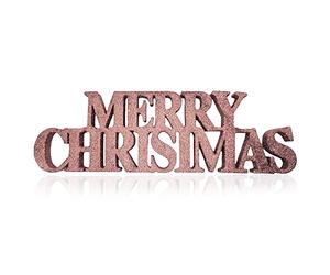 AKH® Merry Christmas Glitter sign | 32 x 11 cm | Glittered and Free Standing | For Xmas Tree Wall Door Fireplace Wreath Indoor Outdoor Decoration | Christmas Party Welcome sign (Rose Gold)