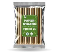 AKH® Paper Drinking Straws | Pack of 25 | Eco Friendly Compostable Straws for Parties & Cocktails | Bulk Pack Recyclable Disposable Straws | Food Safe & Multi Layered | Gold