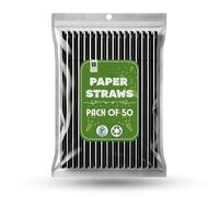 AKH® Paper Drinking Straws | Pack of 50 | Eco Friendly Compostable Straws for Parties & Cocktails | Bulk Pack Recyclable Disposable Straws | Food Safe & Multi Layered | Black