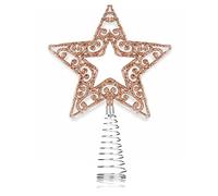 AKH® Rose Gold Christmas Tree Topper Star | 19cm Size|Glittered Metal Christmas Tree Topper|Glitter Xmas Trees Top Decoration |Christmas Tree Top Star |For Christmas Decoration |Xmas Treetop Ornaments