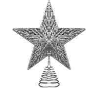 AKH® Silver Christmas Tree Topper Star | 22CM / 9" | Xmas Tree Top Star | Glittered Star Christmas Tree Decoration Treetop for Xmas Home Decor