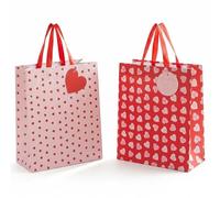 AKH® Valentine's Day Medium Gift Bag | Pack of 2 | Romantic Heart Print Gift Packaging | 26x22x10CM Each | Gift Bag for Her Him | with Gift Tag & Ribbon Handle
