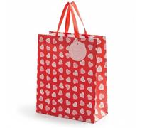 AKH® Valentine's Day Medium Gift Bag | Romantic Heart Print Gift Packaging | 26x22x10CM | Gift Bag for Her Him | with Gift Tag & Ribbon Handle | Red & Pink Hearts