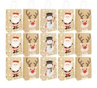 AKH® Xmas Kraft Gift Bags | 12 xChristmas-Gift-bags | Reindeer Santa Snowman Print Paper Bags with Handles | 16 × 22 × 8 cm | Xmas-Present Bags, Holiday Gifts Bag Set