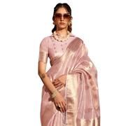 AKHILAM Ladies Silk Fabric Ethnic Woven Saree with Raw Hemmed Blouse (KORRA370001_RJ_Parent), pink, One size