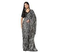 AKHILAM Women's Black Crepe Animal Printed Ready To Wear one Minute Saree With Unstitched Blouse Piece (RTWKAKS108001_HS_A), Black, Free Size
