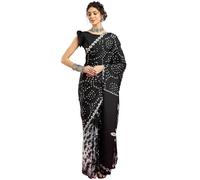 AKHILAM Women's Crepe Bandhani Printed Saree With Unstitched Blouse (CULTURE1001A_HS_Parent), Black, One size