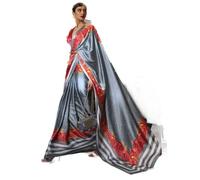 AKHILAM Women's Polka Dot Crepe Printed Saree With Unstitched Blouse Piece (Grey_KLZE246007_RJ), Grey, Free Size, Grey, Free Size