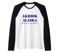 Akhiok Alaska USA Coordinates Raglan Baseball Tee
