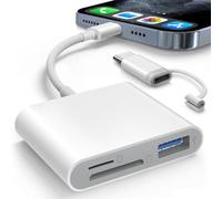 AkHolz SD Card Reader for iPhone iPad, Dual Lightening & USB-C Connector SD Card Adapter with SD MicroSD USB-A 3 Slots, Trail Game Camera Memory Card Viewer, Portable No App Required Plug and Play