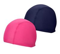 AKHTART 2 Pcs Elastic & Lightweight Swimming caps, Comfortable Fabric Swimming Hats for Women Men Kids and Adults, Unisex Nylon/Non-Slip Bathing Caps for Long Short Hair(Navy Blue+Rose Red)