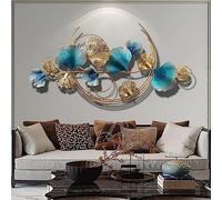 Akiddo 3D Stereo Semicircle Manual Metal Wall Art, Gold Blue Ginkgo Biloba - Living Room Bedroom, 110 * 55CM