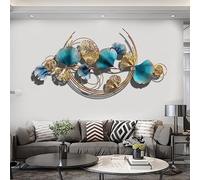 Akiddo Modern Design Metal Wall Art Decor, Gold Blue Ginkgo biloba Metal Wall Art, Semicircle Metal Wall-Mounted Sculpture, 3D Stereo Manual Metal Wall Sculpture - for Living Room Bedroom,120 * 60CM