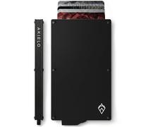 AKIELO RFID Card Holder Wallet with Gift Box - Slim Metal Card Wallet for Men - RFID Blocking Contactless Credit Card Protector - Minimalist Pop Up Design (Alpha - Black Edition)