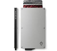 AKIELO RFID Card Holder Wallet with Gift Box - Slim Metal Card Wallet for Men - RFID Blocking Contactless Credit Card Protector - Minimalist Pop Up Design (Alpha - Silver Edition)