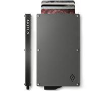 AKIELO RFID Card Holder Wallet with Gift Box - Slim Metal Card Wallet for Men - RFID Blocking Contactless Credit Card Protector - Minimalist Pop Up Design (Alpha - Titanium Edition)