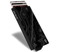 AKIELO RFID Card Holder Wallet with Gift Box - Slim Metal Card Wallet for Men - RFID Blocking Contactless Credit Card Protector - Minimalist Pop Up Design (Alpha - Topo Edition)