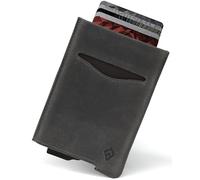 AKIELO RFID Card Holder Wallet with Gift Box - Vegan Leather Card Wallet for Men - RFID Blocking Contactless Credit Card Protector - Minimalist Pop Up Design (Alpha - Slate Gray Leather Edition)