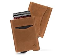 AKIELO RFID Card Holder Wallet with Gift Box - Vegan Leather Card Wallet for Men - RFID Blocking Contactless Credit Card Protector - Minimalist Pop Up Design (Alpha - Tan Leather Edition)