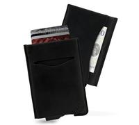AKIELO RFID Card Holder Wallet with Gift Box - Vegan Leather Card Wallet for Men - RFID Blocking Contactless Credit Card Protector - Minimalist Pop Up Design (Alpha - Black Leather Edition)