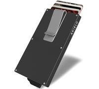 AKIELO RFID Card Holder Wallet with Money Clip & Gift Box - Slim Metal Card Wallet for Men - RFID Blocking Contactless Credit Card Protector - Minimalist Pop Up Design (Alpha - Titanium Clip Edition)