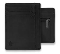 AKIELO RFID Card Holder Wallet with Zip Coin Pocket and Gift Box - Ultra Slim Leather Credit Card Holder for Men - Small Minimalist Blocking Card Wallet (Bravo - Black Zip Edition)