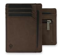 AKIELO RFID Card Holder Wallet with Zip Coin Pocket and Gift Box - Ultra Slim Leather Credit Card Holder for Men - Small Minimalist Blocking Card Wallet (Bravo - Dark Mocha Zip Edition)