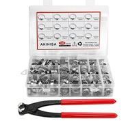 AKIHISA 180 PCS Single Ear Hose Clamps, 12 Sizes 5.3-33.1mm Crimp Hose Clamps with Ear Clamps Pincer, 304 Stainless Steel Crimp Pinch Fitting Tools Kit