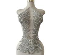 Akiko.CC Pure Handmade Bodice lace Applique Hand Sewing Beaded Sequins Trim Patches for Dress Clothes Skirts Multiple Design Styles Accessories 14X24inches (Silver)