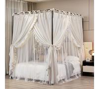 Akiky 4 Corners Post Canopy Bed Curtains Double Layer Cozy Drape Netting 4 Opening Mosquito Net Mesh for Girls Bedroom Decoration(Khaki,Full)