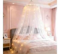 Akiky Bed Canopy with Lights White Bed Canopy for Girls Princess Canopy Bed Curtains for Twin to King Size Bed Dreamy Mosquito Netting for Indoor Outdoor, Bedroom Accessories
