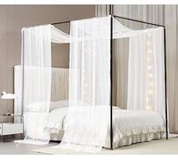 Akiky Canopy Bed Curtains with Light Princess Bed Canopy Scarf for Full/Queen Metal/ Wood Frame-2 Panel Sheer Curtain (Full/Queen, White)