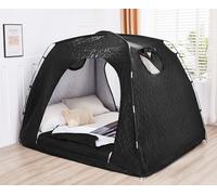 Akiky Cotton Quilted Bed Tent Twin Size Bed Canopy Tent Portable Blackout Privacy Space Tent Warmth Tent for Bed(Black,Queen)