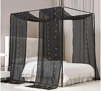 Akiky Girls LED Canopy Curtains with Bed/Window Frame, Black (King Size)