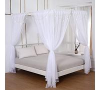 Akiky Princess Canopy Bed Curtains Set with Star Light Sheer Curtain for King Size Bed,8 Panels Canopies (King, White)