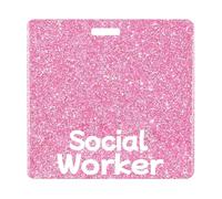 Akilibiely Glitter Social Worker Badge Buddy Card Holder Pink ID Name Cards Badge Buddies Reel for Student Medical Work Bling Hospital Nursing Nurse Accessories Horizontal Identification Tags