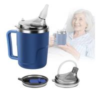 AKIMRABY Adult Sippy Cup, 14 oz Convalescent Feeding Cup with Silicone Spout for Bedridden People, 3 in 1 Spill Proof Stainless Steel Sippy Cups for Elderly Adults Drink Porridge Water Soup