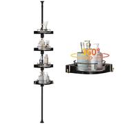 akinbas Tension Pole Shower Caddy with 4 L-Lazy Susan Organizer 360 Rotating 35-128 Inch No Drilling Floor Standing Shelves Adjustable Shower Rack for Bathroom Corner (Black)