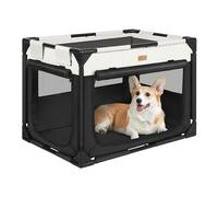 Akinerri Travel Dog Crate for Large Dogs, Portable Dog Kenne 2 Doors and Mesh Windows, Soft Dog Crates for Indoor Outdoor, Black, XL