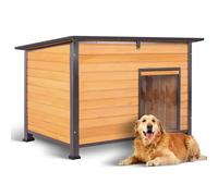 Akinerri Wooden Classic Indoor & Outdoor Universal Large Raised Base Cat House, Animal Shelter with Asphalt Openable Roof and Metal Bite Proof Frame (Brown) 110cm (L) * 74cm (W) * 84.2cm (H)