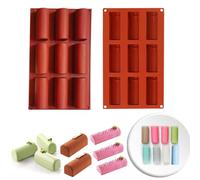 Akingshop Silicone Cylinder Molds - 9 Cavity Log Mold Cake Roll Pan Chocolate Mold, Non-Stick Silicone Cake Molds for Baking, DIY Semi-Cylindrical Ice Cube Mold (2PCS)