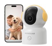 AKINGUAR 2K 3MP Indoor Camera, Wifi Camera,Pet Cameras, 360°Pan/Tilt, One-Touch Calling, 2-Way Talk, Night Vision, Motion Tracking, 2.4G/5GHz Dual-Band WiFi, Works with Alexa, Yellow